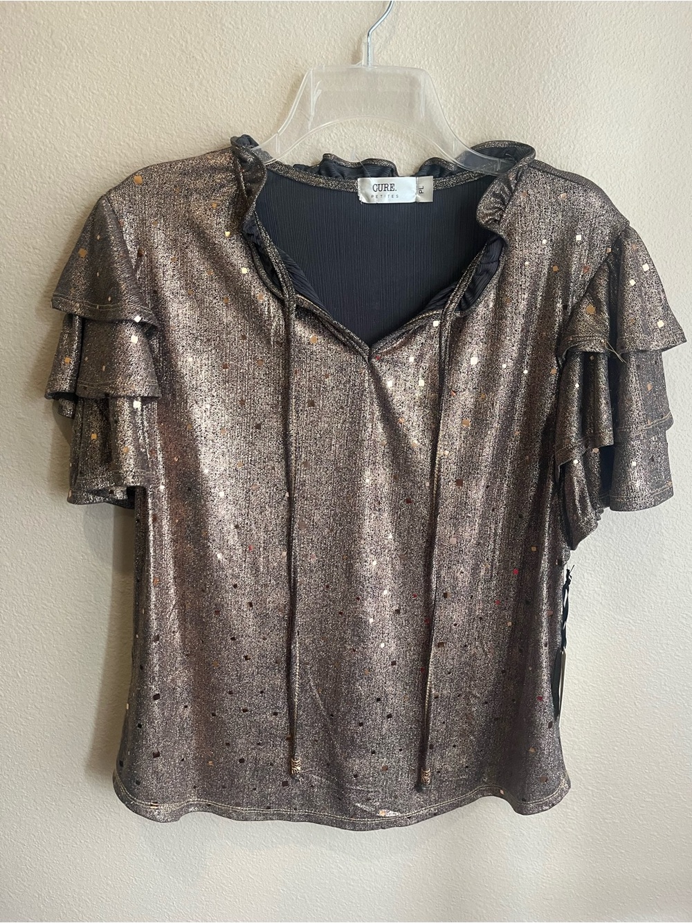Metallic Bronze Ruffle Sleeve